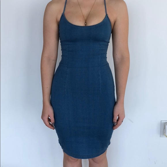 Naked Wardrobe Dresses & Skirts - Stretchy denim dress with strappy back detail